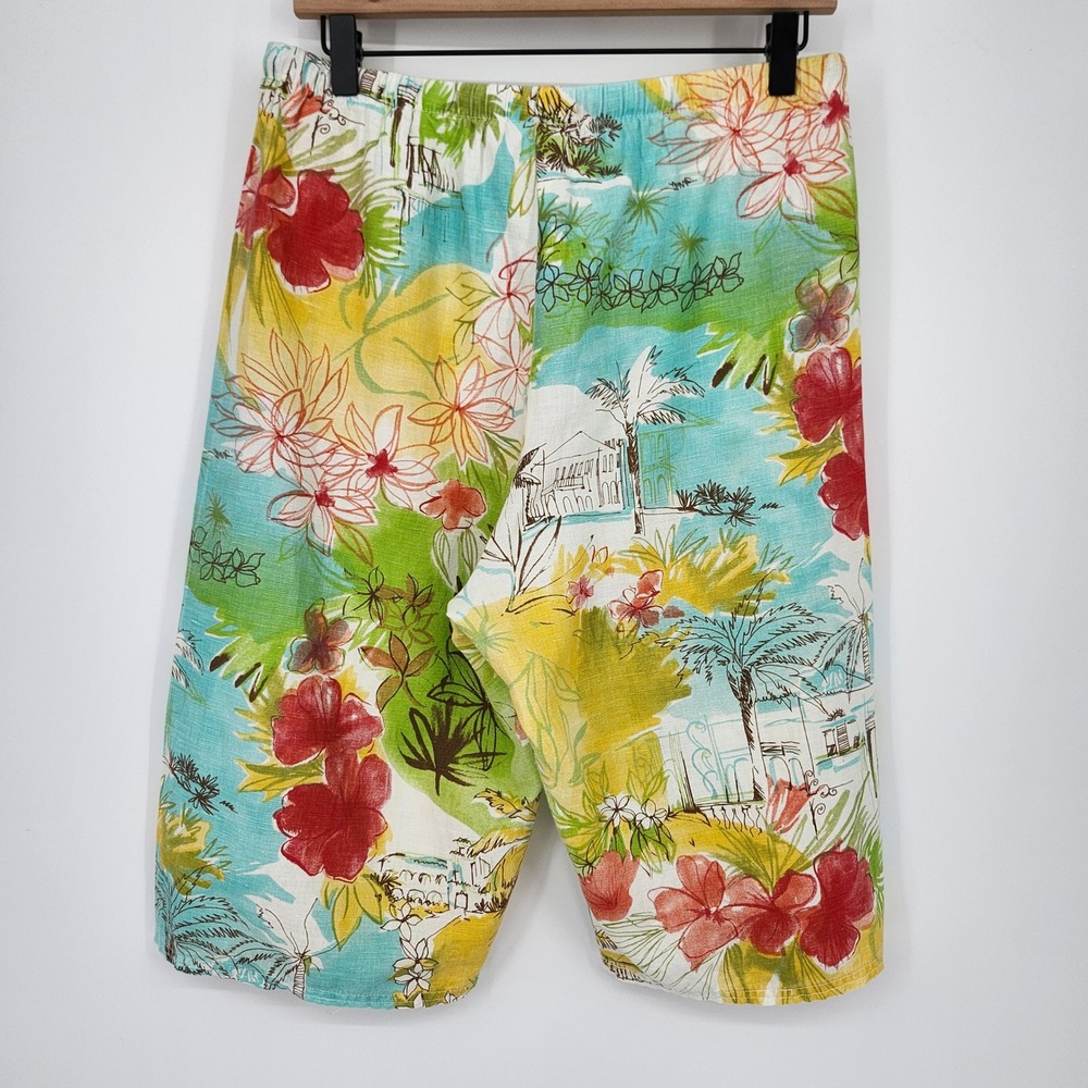 Hot Cotton Petite Womens 2 Piece Linen Blend Set Small S Beachy Tropical‎ Resort - Picture 10 of 13
